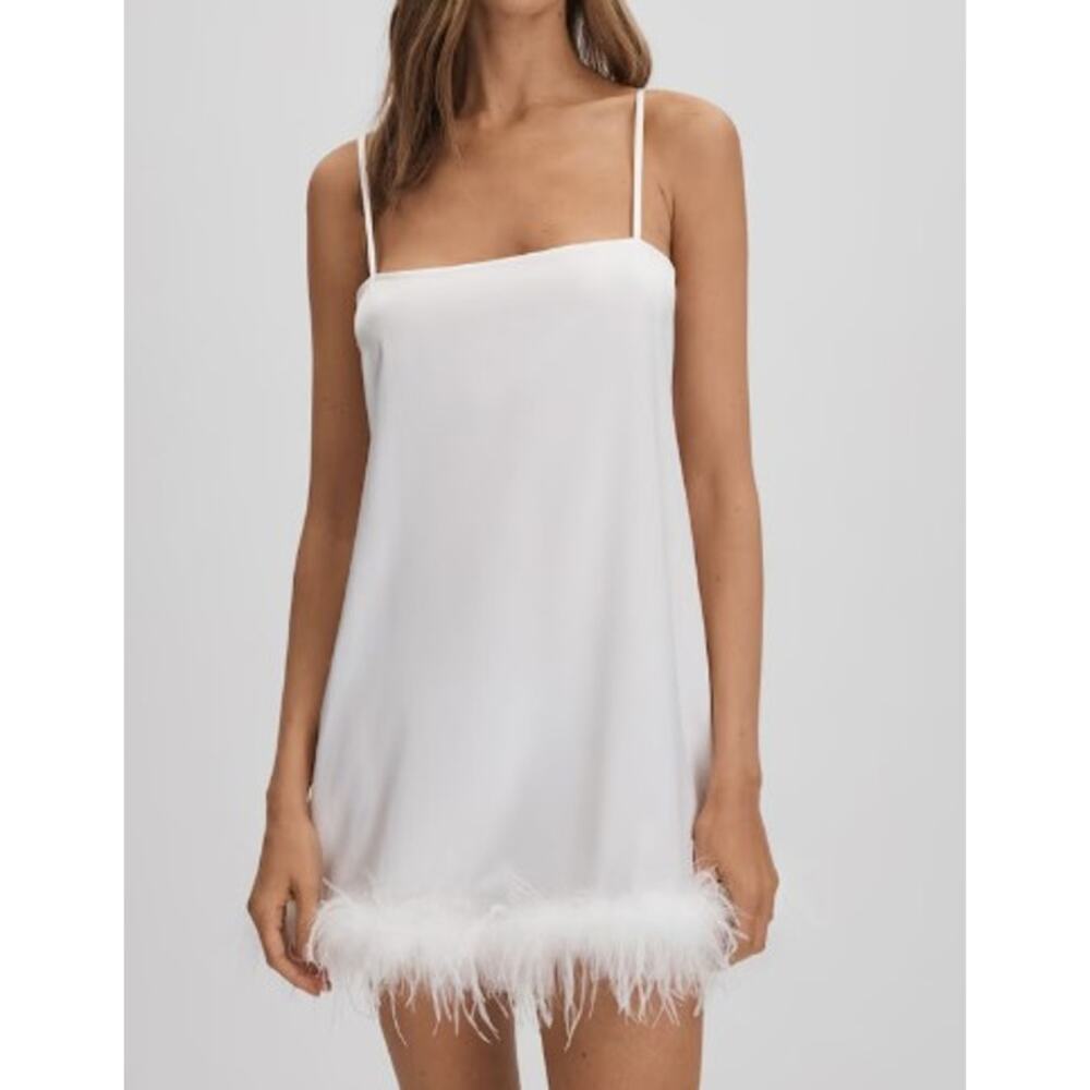 Maison Essentiele Silk Feather Trim Nightdress White Size Large NWT